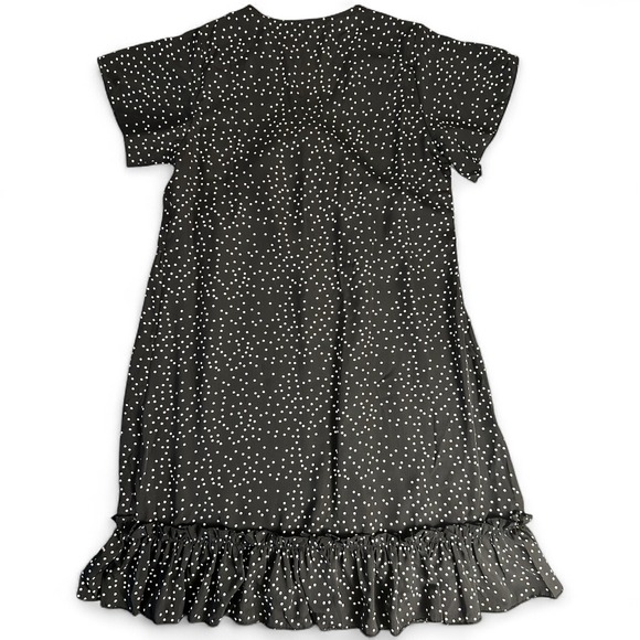 NWOT Black Polka Dot Ruffle Dress Small Short Sleeve Tiered Hem V Neck Flowy Fit - Picture 4 of 7
